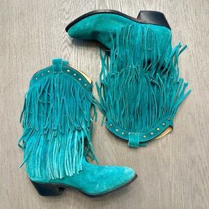 Smoky Mountain Turquoise Fringe Western Boots Sz 7 Suede Cowgirl Boho Festival